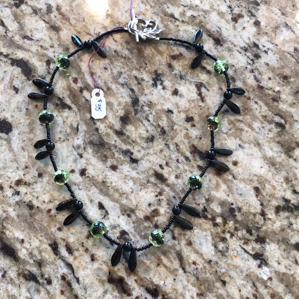 Black Onyx, glass and sterling necklace